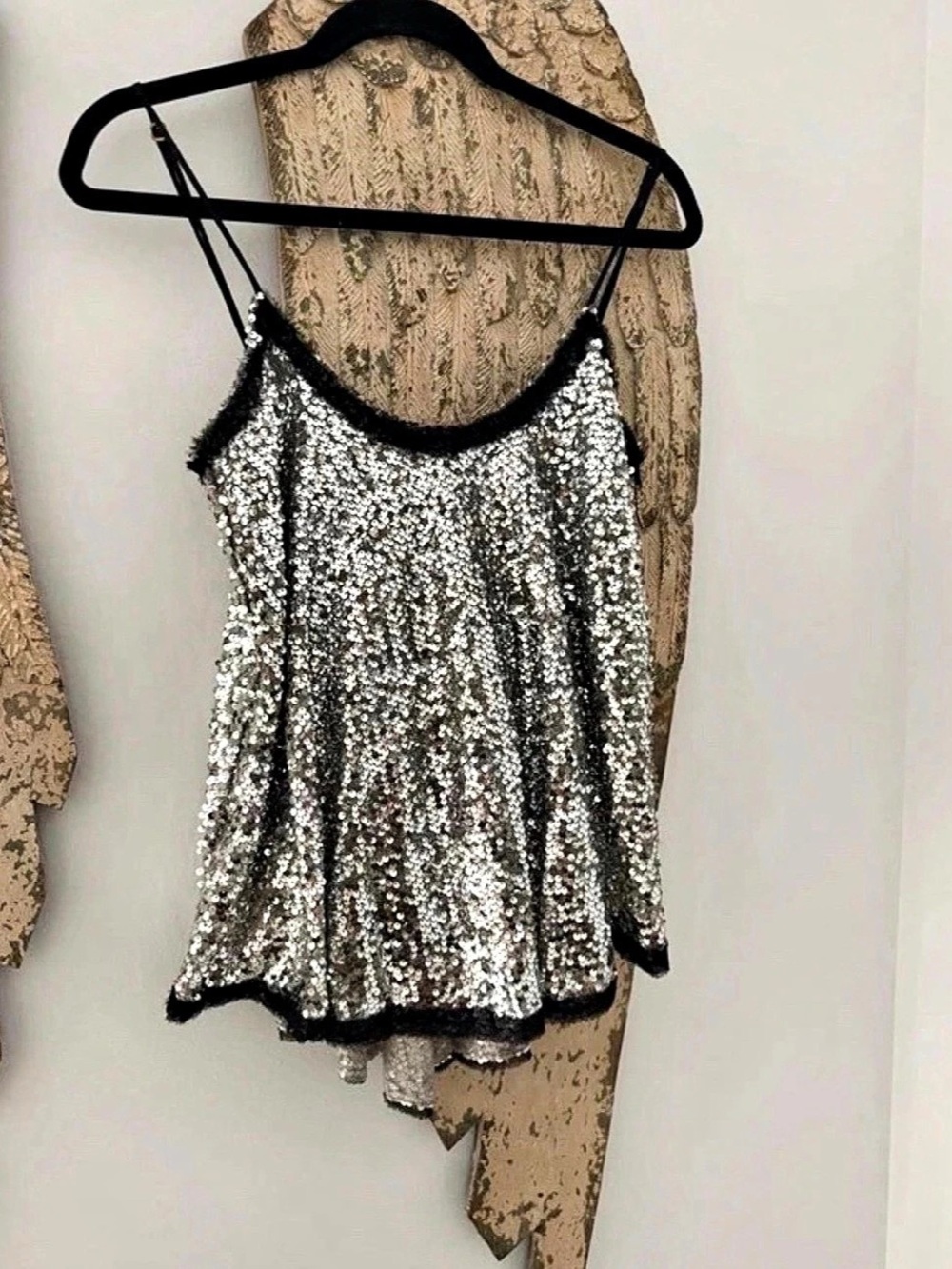 Mumu Sequined Camisole in Silver & Black Size Medium